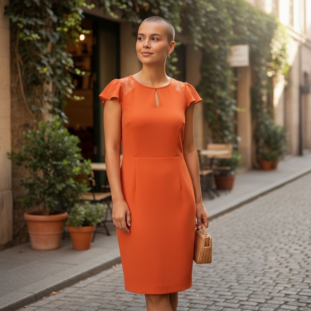 New York & Company Vibrant Orange Midi Dress, Orange, Size L